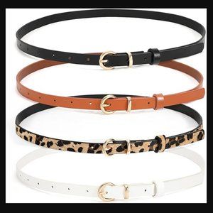 WHIPPY Set of 4 Skinny Leather Belts Womens Size 110cm Brown/Black/White/Leopard